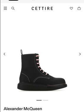 Alexander McQueen Black Leather Combat Boot with Pink Laces